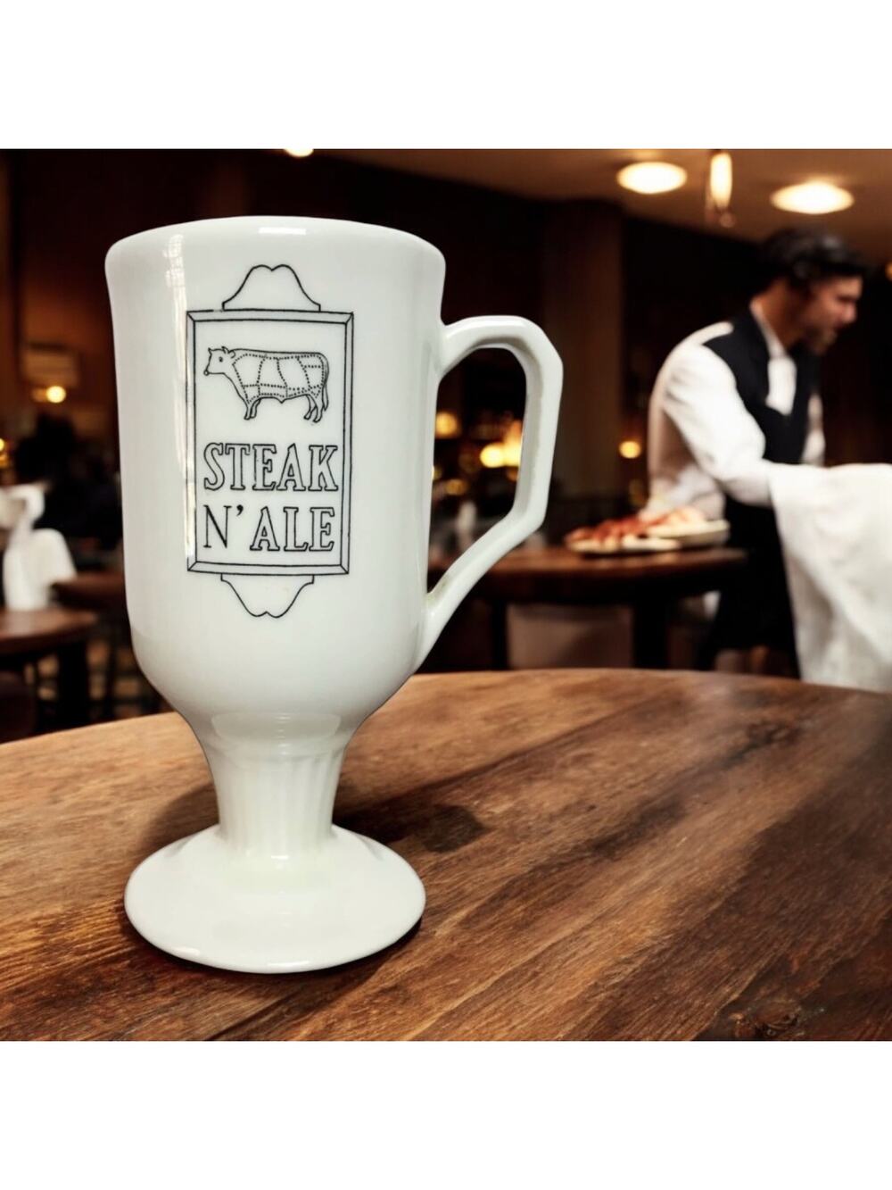 Steak N' Ale x Shenango China VTG Cream Colored Logo Elevated Ceramic Coffee Mug